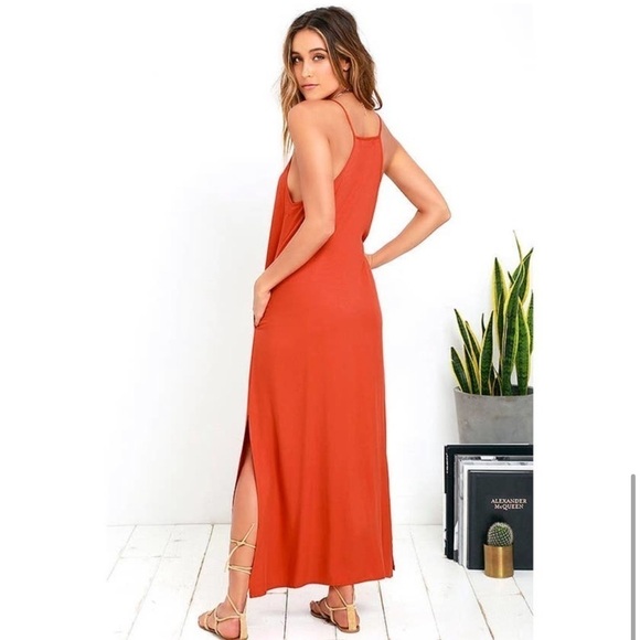 Lulu’s Friday I’m In Love Maxi Dress Burnt Orange Size Small - Picture 6 of 10
